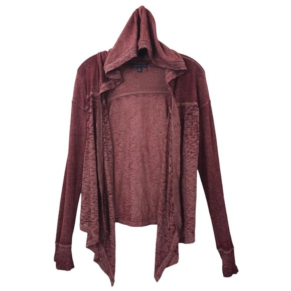 American Eagle Open Front Hooded Cardigan Womens Size S Lightweight Burgundy - Picture 3 of 16